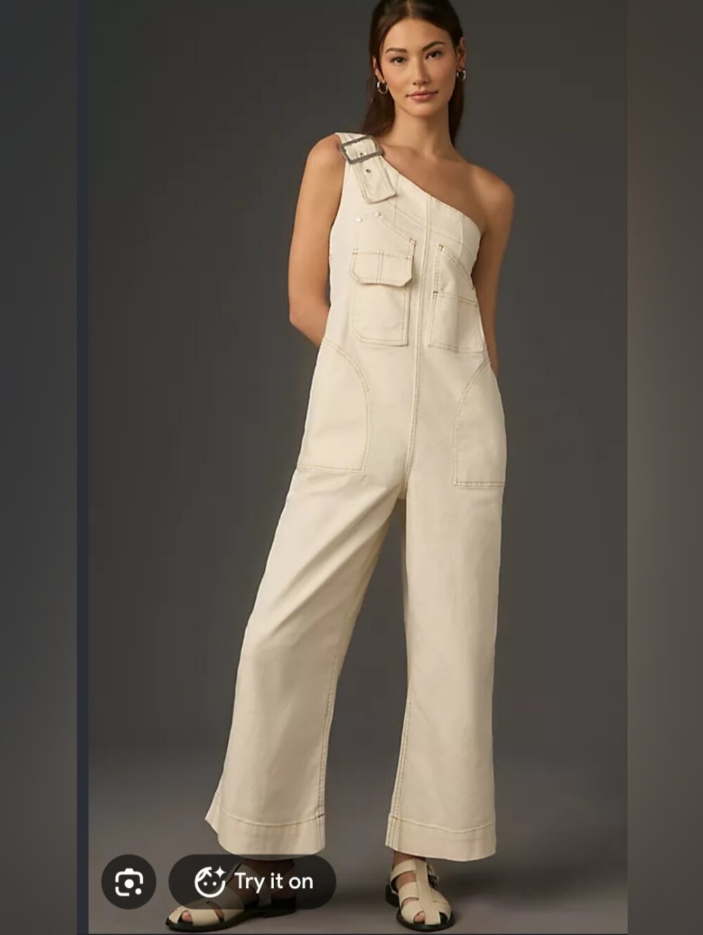 Pilcro One Shoulder Cream Utility Overalls Xs/S